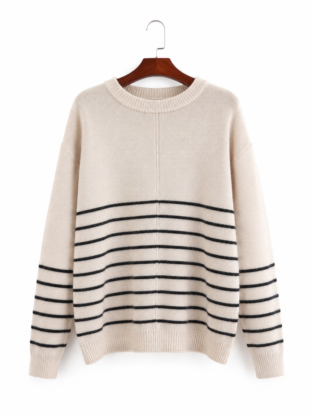 Women’s Cream Crewneck Sweater with Black Stripes